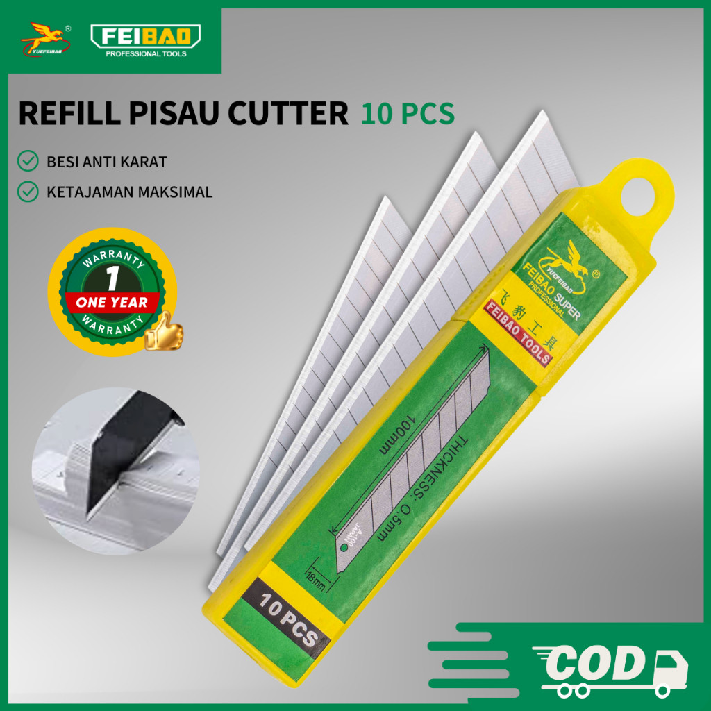 

Feibao Refil Isi Pisau Cutter / Isi Ulang Cutter / Knife Blade Refill 10 PCS / 14 Bagian / F32-0098A