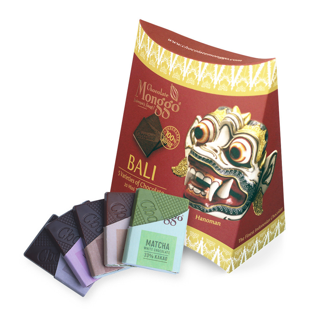 

Bali Chocolate 5 varieties Hanoman Box | Cokelat Monggo 20 x 5.5g | Coklat Oleh-oleh | Souvenir Gift