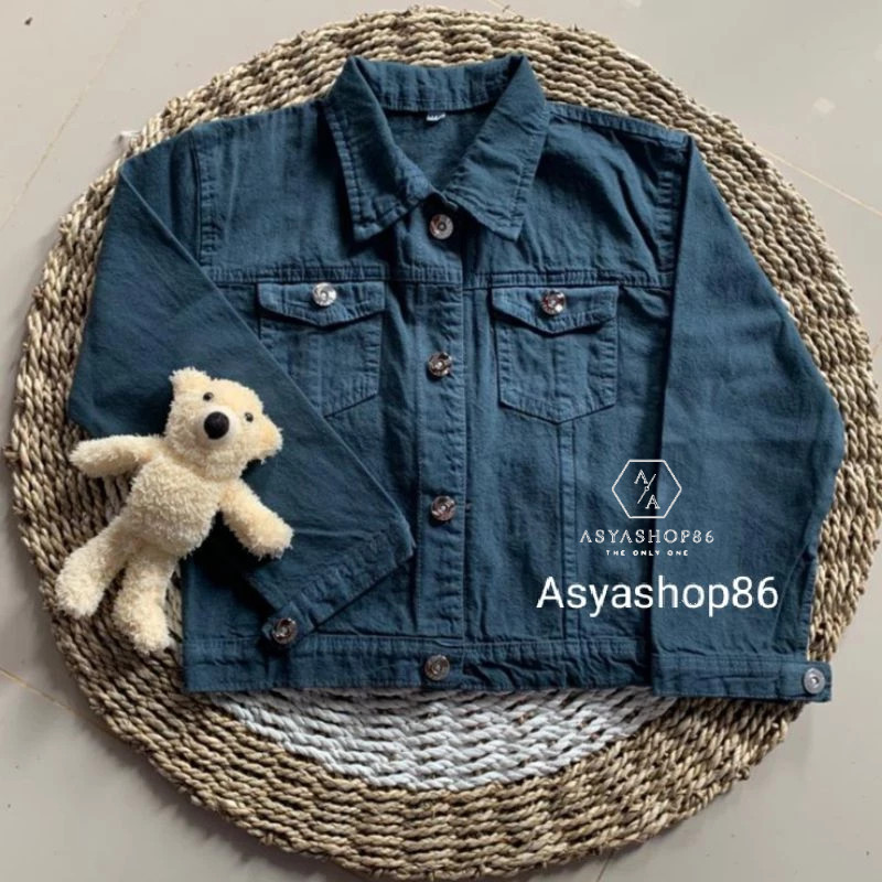 Jaket Polos Anak Laki Laki Jaket Jeans Polos- Jaket Anak SD Perempuan Warna Biru-Hitam-Grey-Mustard
