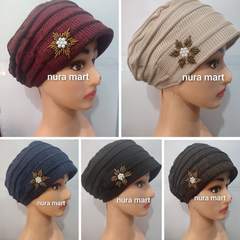 turban dewasa rajut emak,nenek  bahan tebal