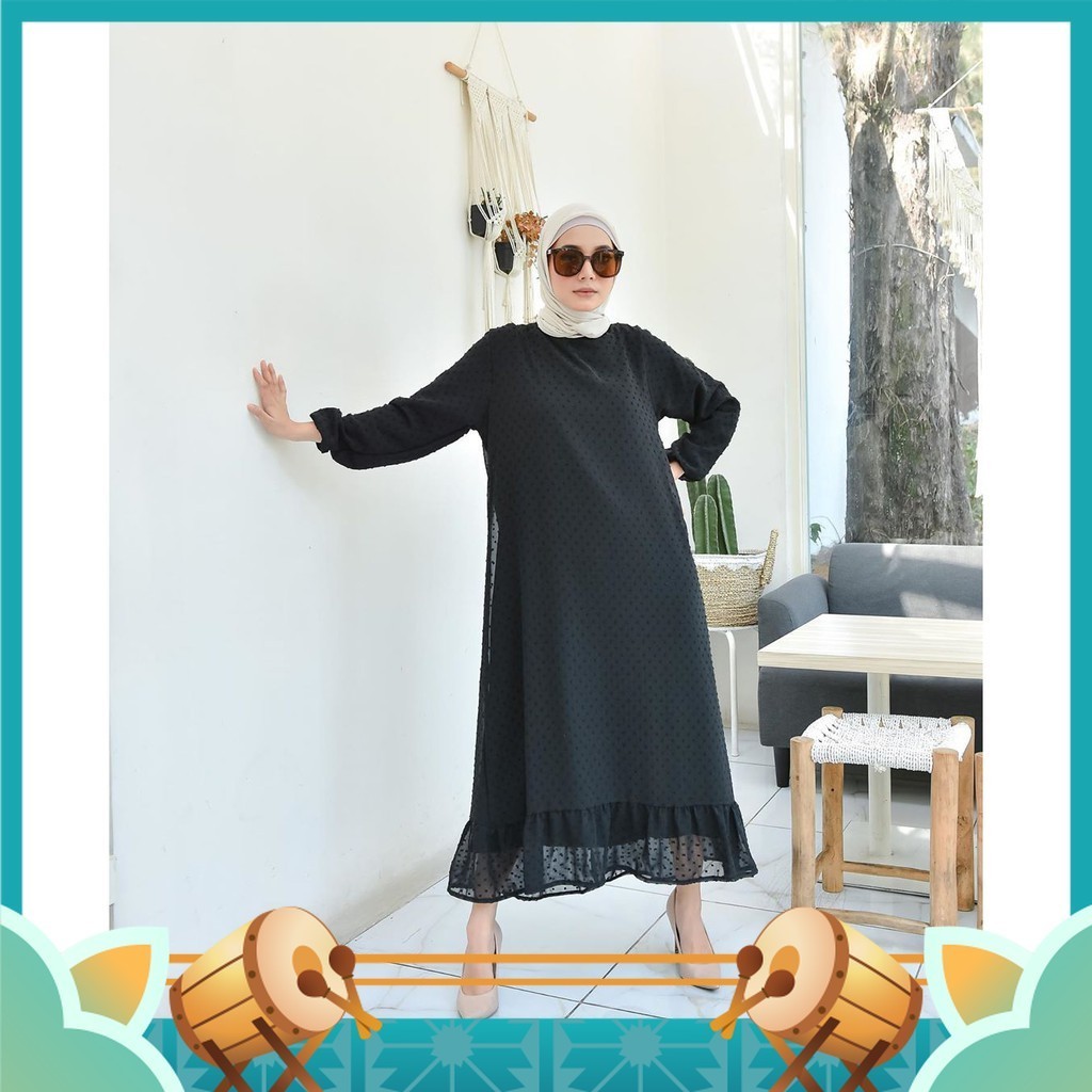 Gamis Dress Lebaran Murah Model Terbaru 2024 / Dress Muslim alofa Long Hitam