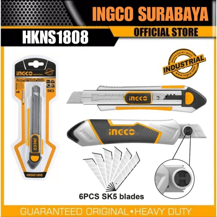 

INGCO HKNS1808 PISAU CUTTER BASIC SNAP OFF BLADE KNIFE SLIM 6 BLADE