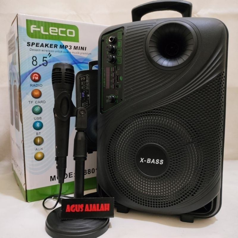 Ok gass FLECO F8801 SPEAKER BLUETOOTH KARAOKE 8,5INCH BONUS MICROPHONE 3000 WATT 6000MAH TAHAN 12 JA