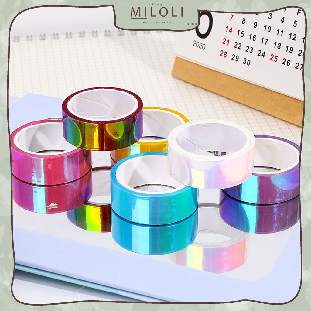 

[MILOLI] 1Pc TAPE RAINBOW HOLOGRAM Waterproof Washi Tape Masking Tape DIY BuJo Aesthetic Korean - A0054