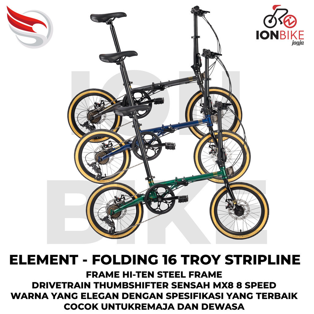 Sepeda Lipat 16 Element Troy 8 Strip Line Terbaru Seli X8 Discbrake Murah Terbaru Kodiak Flux Noris 
