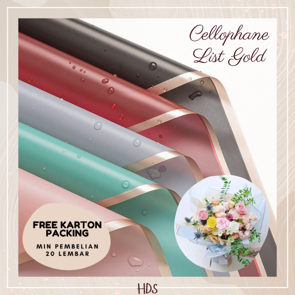 

[5 LEMBAR] FLOWER WRAPPING PAPER VARIAN LIST GOLD LINE EMAS KERTAS BUKET BUNGA CELLOPHANE FLORIST