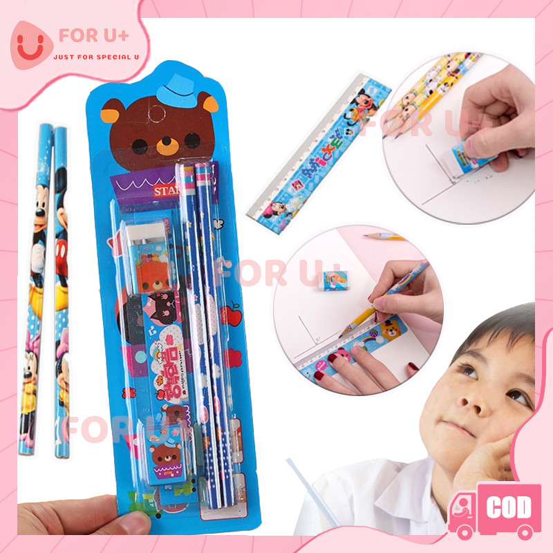 

COD Alat Tulis 5 in 1 Karakter / Alat Tulis Sekolah 5 in 1 Pensil Set / Mini Stationary Set 5in1 Set paket