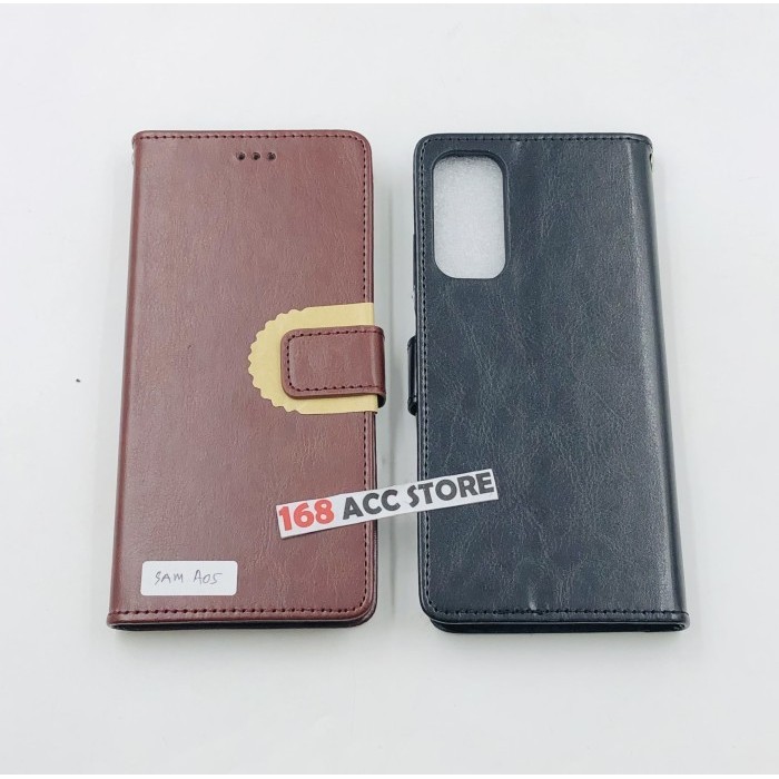 Flip magnet case Samsung Galaxy A05 a05s flip Leather cover walet - samsung a05, Hitam