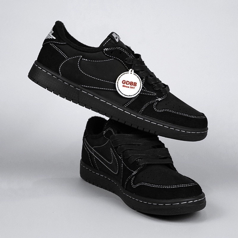 Sneakers  1 Low Travis Scott Black Phantom Allblack Fullblack Sepatu SKU9
