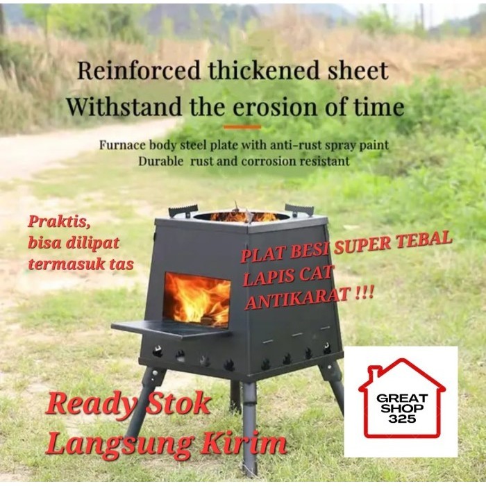 {FANIMOCEL4449} Kompor campimg Tungku Kayu Bakar Penghangat Portable Cerobong - Kecil