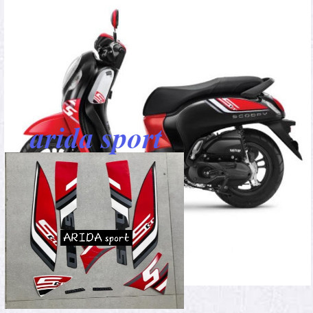 Stiker Striping   scoopy fi sporty thn 2022 2023 merah hitam motif striping original scoopy