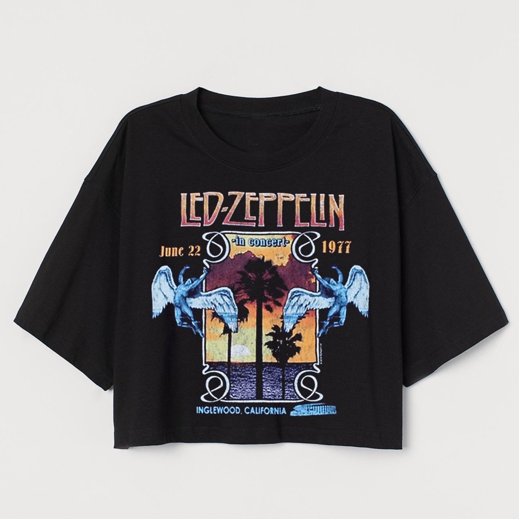 CROP TEE VINTAGE LED ZEPPELIN | KAOS CROP TOP BAND OVERSIZE H&M HITAM WANITA | BLACK CROPTEE WOMAN