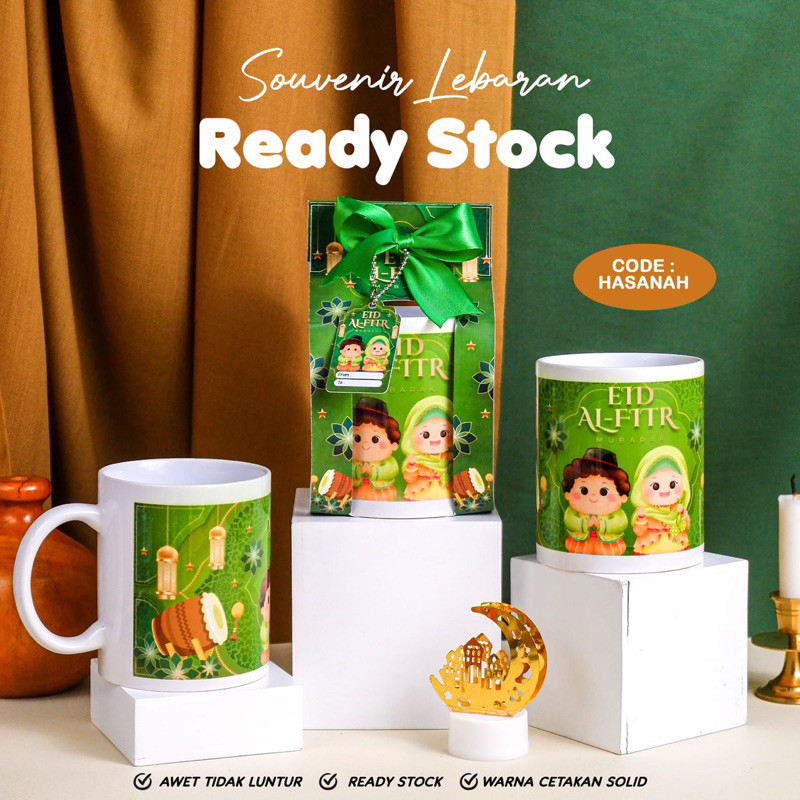 READY - SOUVENIR LEBARAN HAMPERS EID MUBARAK IDUL FITRI MUG GELAS LUCU 2024