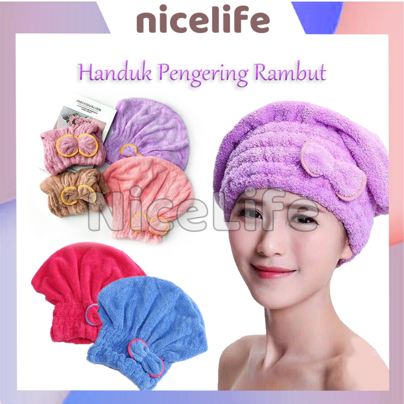Handuk Kepala Pita Shower Cap Dry Hair Dewasa / Topi Handuk Kepala Microfiber Pengering Rambut / Han