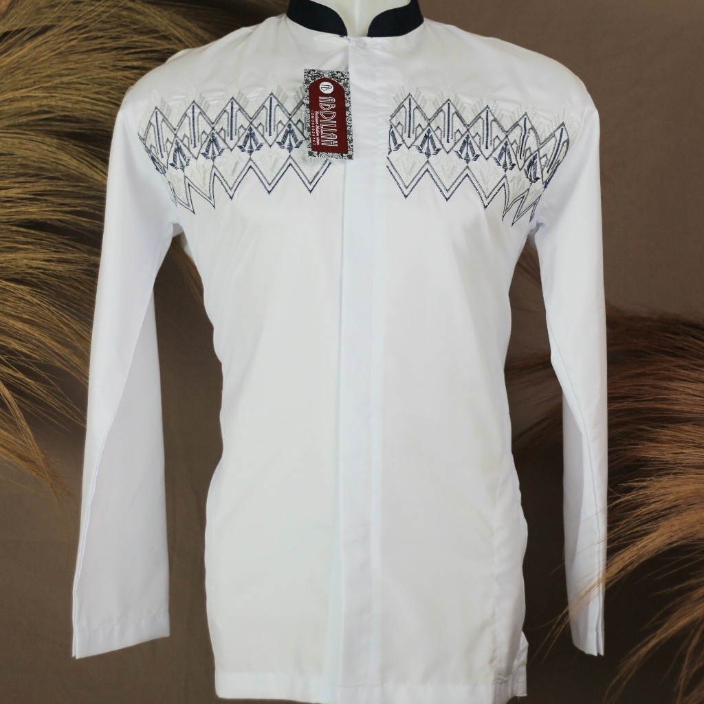 Baju koko dewasa Putih bordir lengan panjang