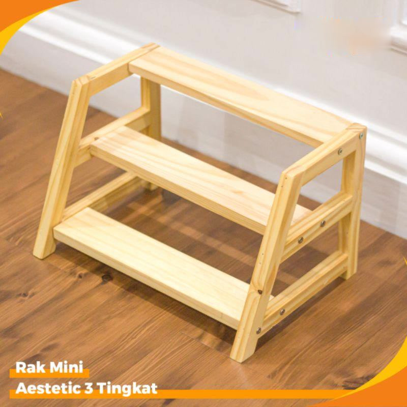 TERBAIK.. Rak Mini 3 Tingkat FULL KAYU Aestetic | Rak Bumbu 3 Tingkat FULL KAYU