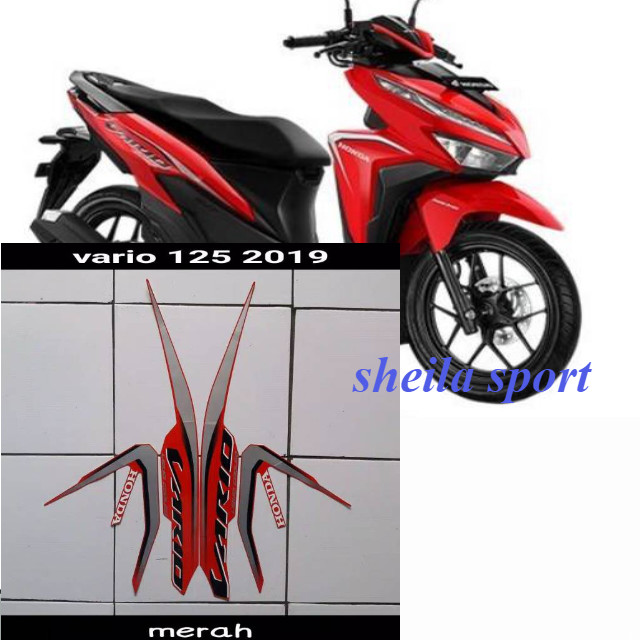 Striping sticker motor honda new vario techno 125 led fi cbs 2019 merah  Stiker Motor