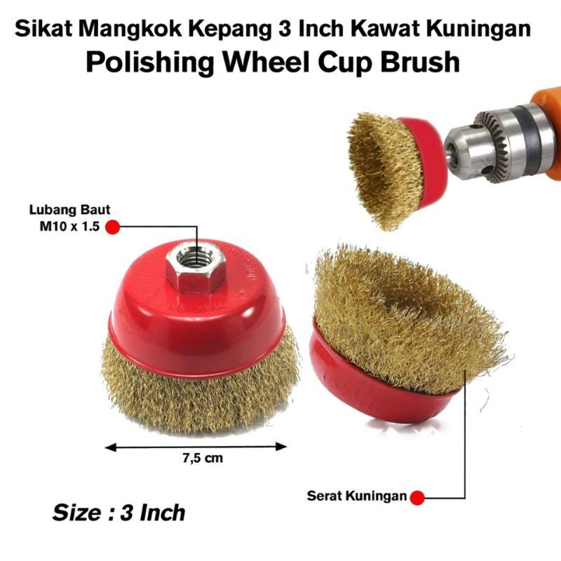 SIKAT KAWAT MANGKOK 3INCH SIKAT KAWAT KUNINGAN CUP