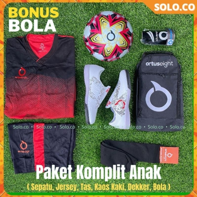 PROMO Paket Lengkap Komplit Baju Jersey Celana Sepatu Futsal Sepak Bola Anak Ortus Ryuo Putih Lengka