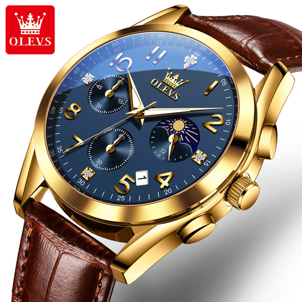 OLEVS Jam Tangan Kulit Geneva Pria Arloji Buatan China Relojes 2890
