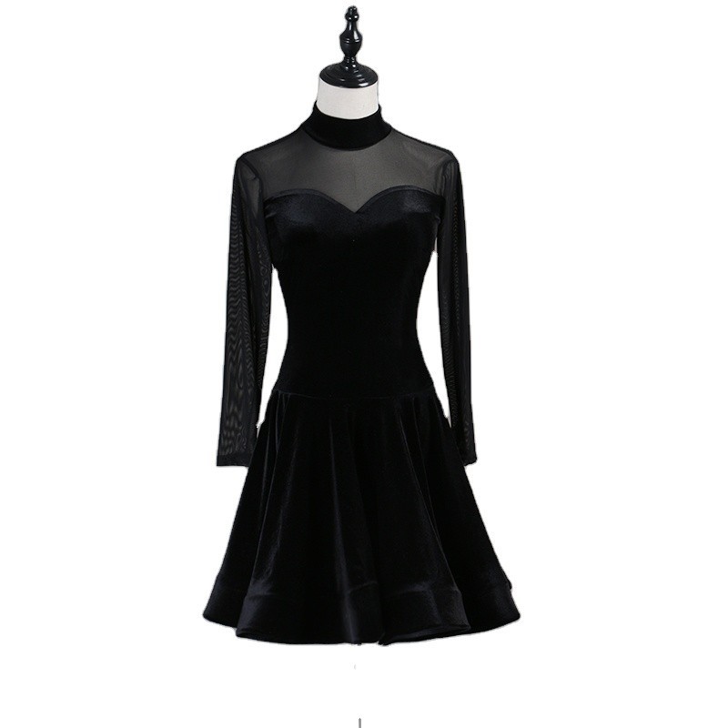 Gaun Dansa Latin Leher Tinggi Kostum Dansa Penampilan Panggung Rok Pendulum Baru