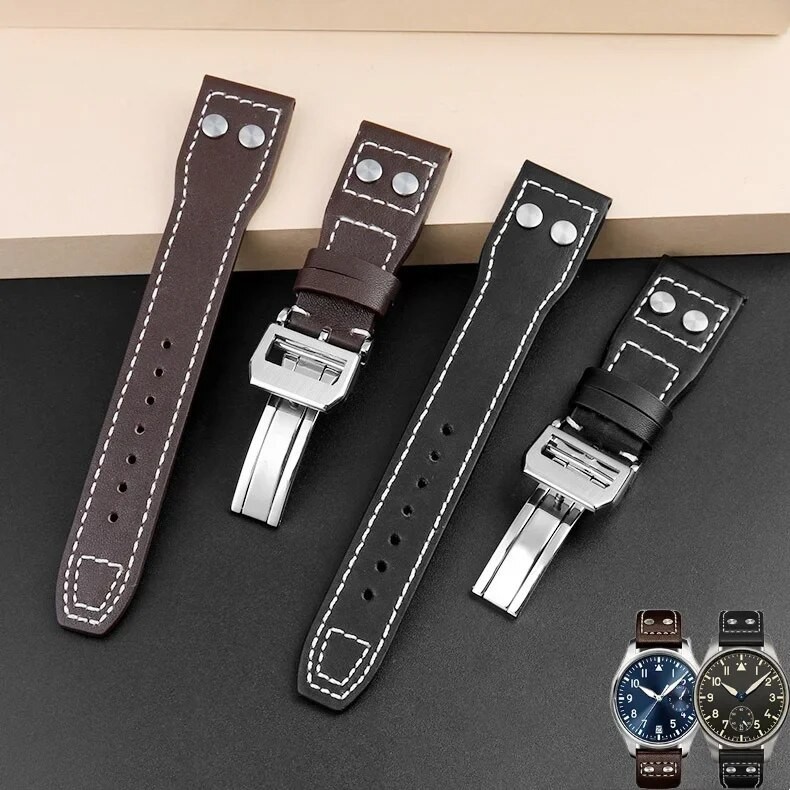 Aksesoris Jam Tangan Pria For IWC Genuine Cowhide Leather Watch Band Big Pilot Flamethrower Little P