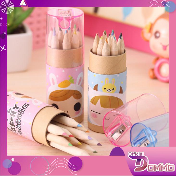 

DOMMO - D2029 Pensil Warna 12 IN 1 Free Serutan Pensil / Pensil Color / Pensil Warna Karakter Kemasan Tabung Murah Import / Pencils High Quality