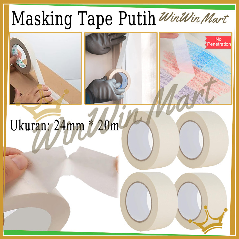 lakban kertas 24MM/Masking Tape Putih/Lakban Besar Kertas