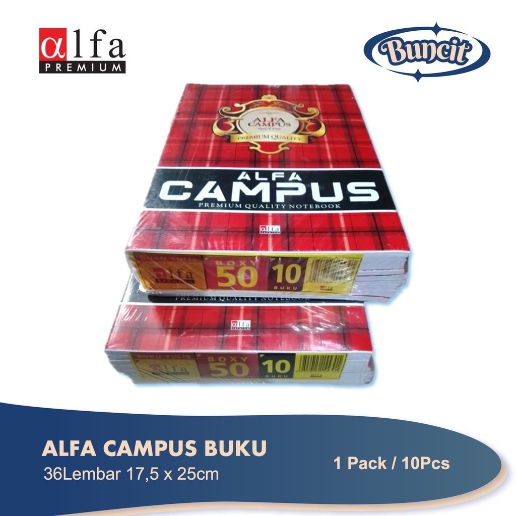 

1 Pack / 10 Buku Tulis ALFA CAMPUS 36 Lembar / Buku Tulis / Buku Sekolah / Buku Belajar / Buncit