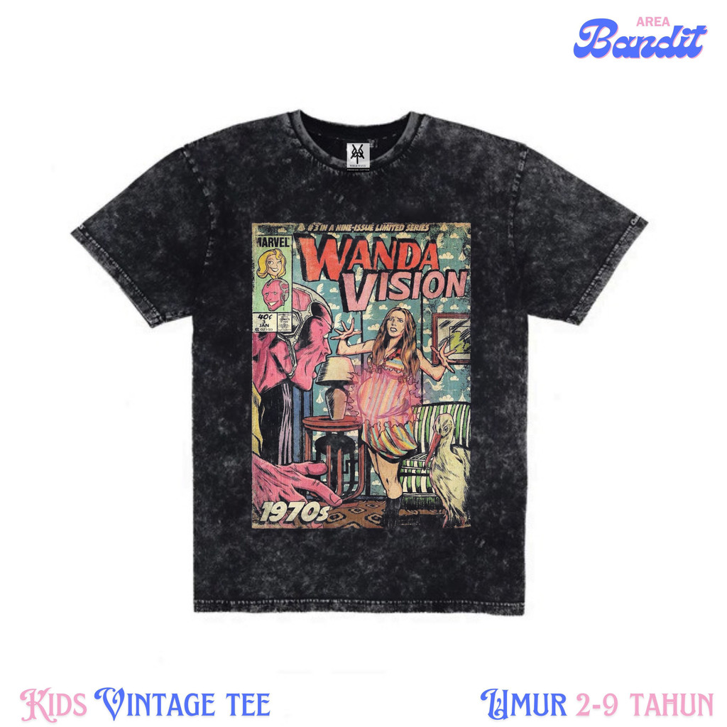 BANDITAREA "wanda vision marvel" kaos anak washed | baju anak | kaos washing | kids vintage tee