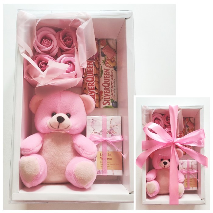 

[Best]PROMO Hampers Mawar Boneka / Hadiah Ulang Tahun Unik Pacar Cewek Wanita - A (Set Pink), Tanpa Ucapan