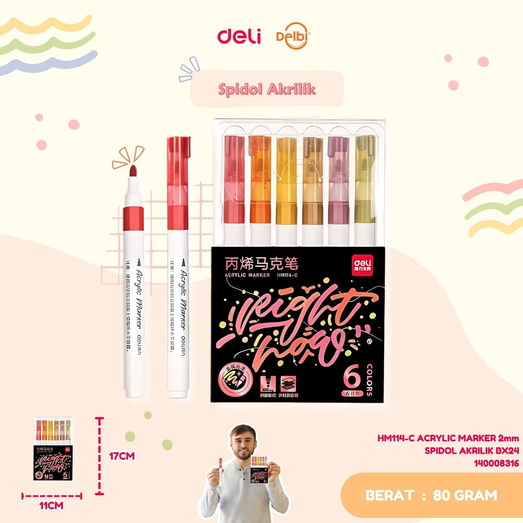 

DELI HM114-C ACRYLIC MARKER 2mm SPIDOL AKRILIK