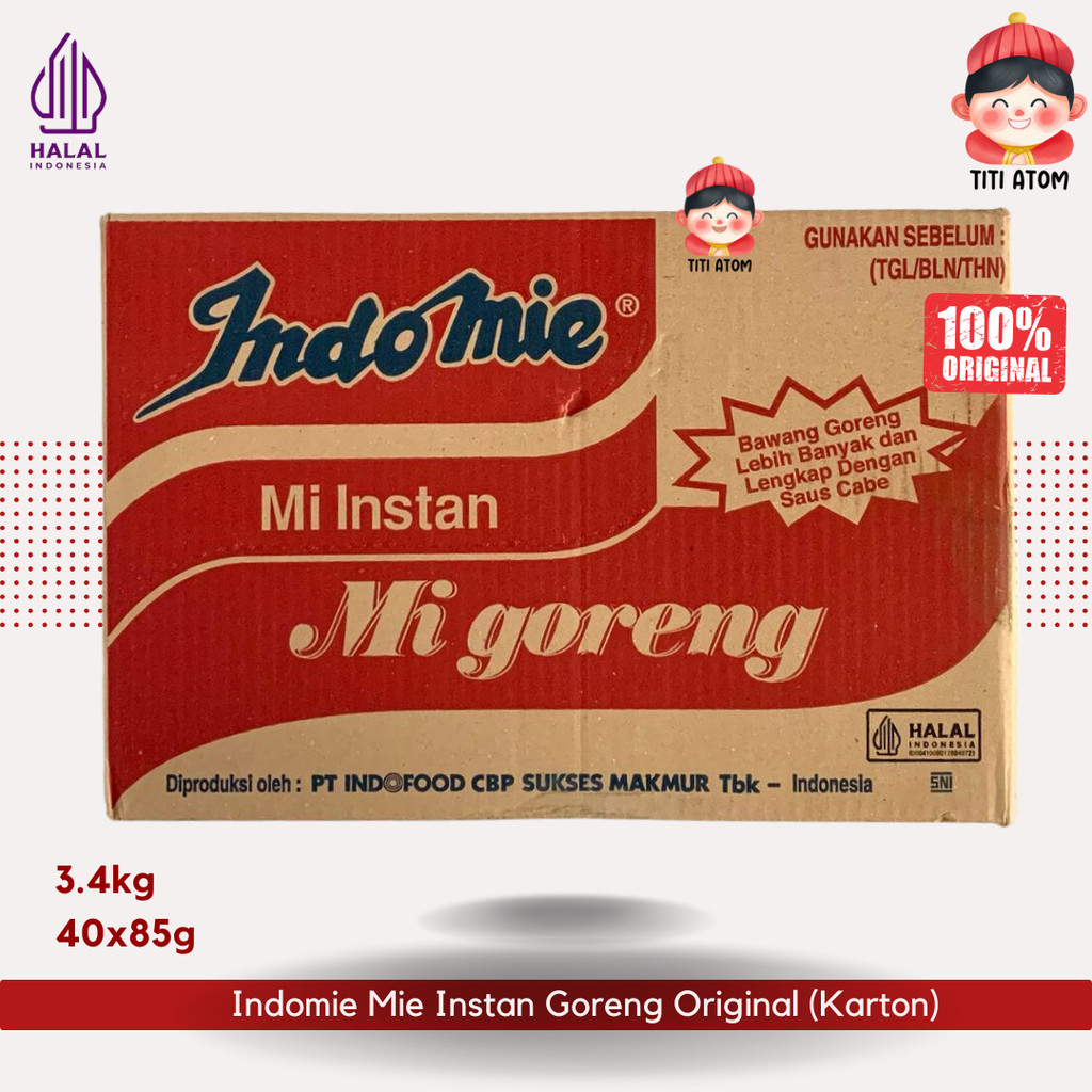 

Indomie Mie Instan Goreng Original 3.4kg 3400g 40x85g (1 KARTON)
