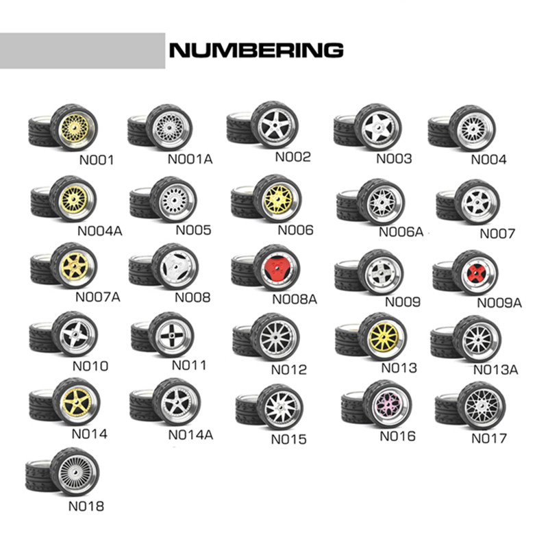 1/64 Carlomo Model Car Wheels N-Class 1 Detail-up Sets With Rubber Tires Assembly Rims for Hotwheels