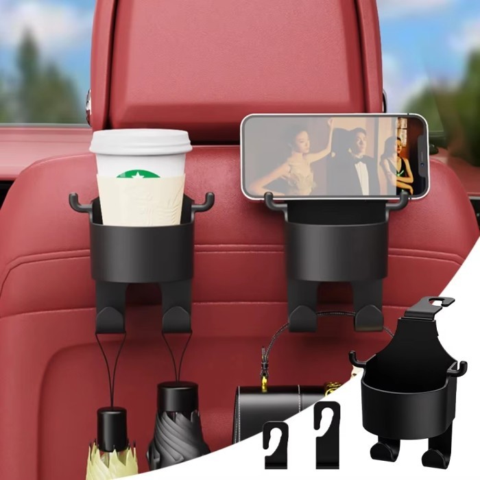 Cup Phone Holder Hook Botol Tambahan Gantung Mobil Tas Payung plastik Headrest Jok Belakang Mobil Wadah Cup Minuman Gantungan Sandaran Kepala Kursi Mobil Penggantung Penyimpanan Organizer Universal Handbag Tempat Gelas Tas Tangan Aksesori Kendaraan Mobil