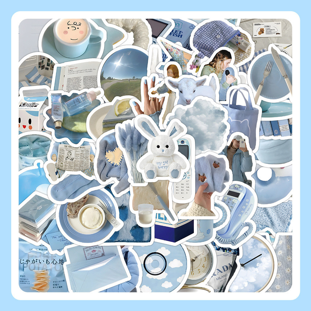 

60PCS Ins Blue Style Azure Stickers Vintage For Gift DIY Kids Notebook Luggage Motorcycle Laptop Refrigerator Decals Graffiti