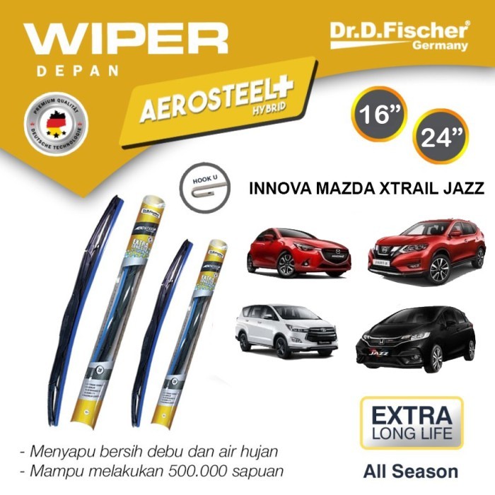 Wiper Innova Jazz Fischer Karet Kaca Mobil Hybrid 16-24