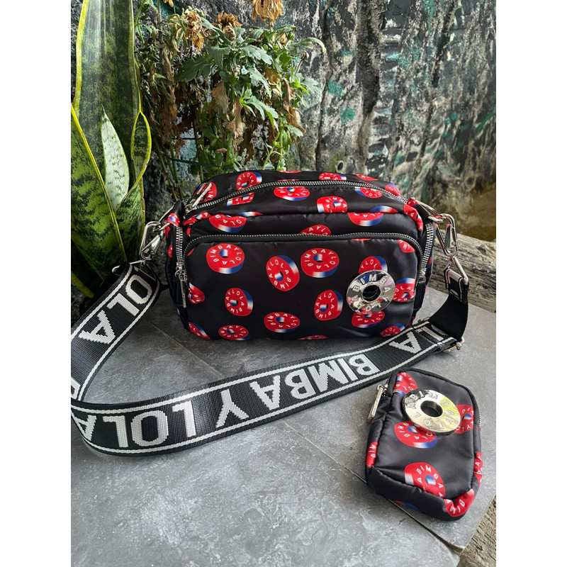 Tas slempang wanita Bimba nylon motif kancing premium