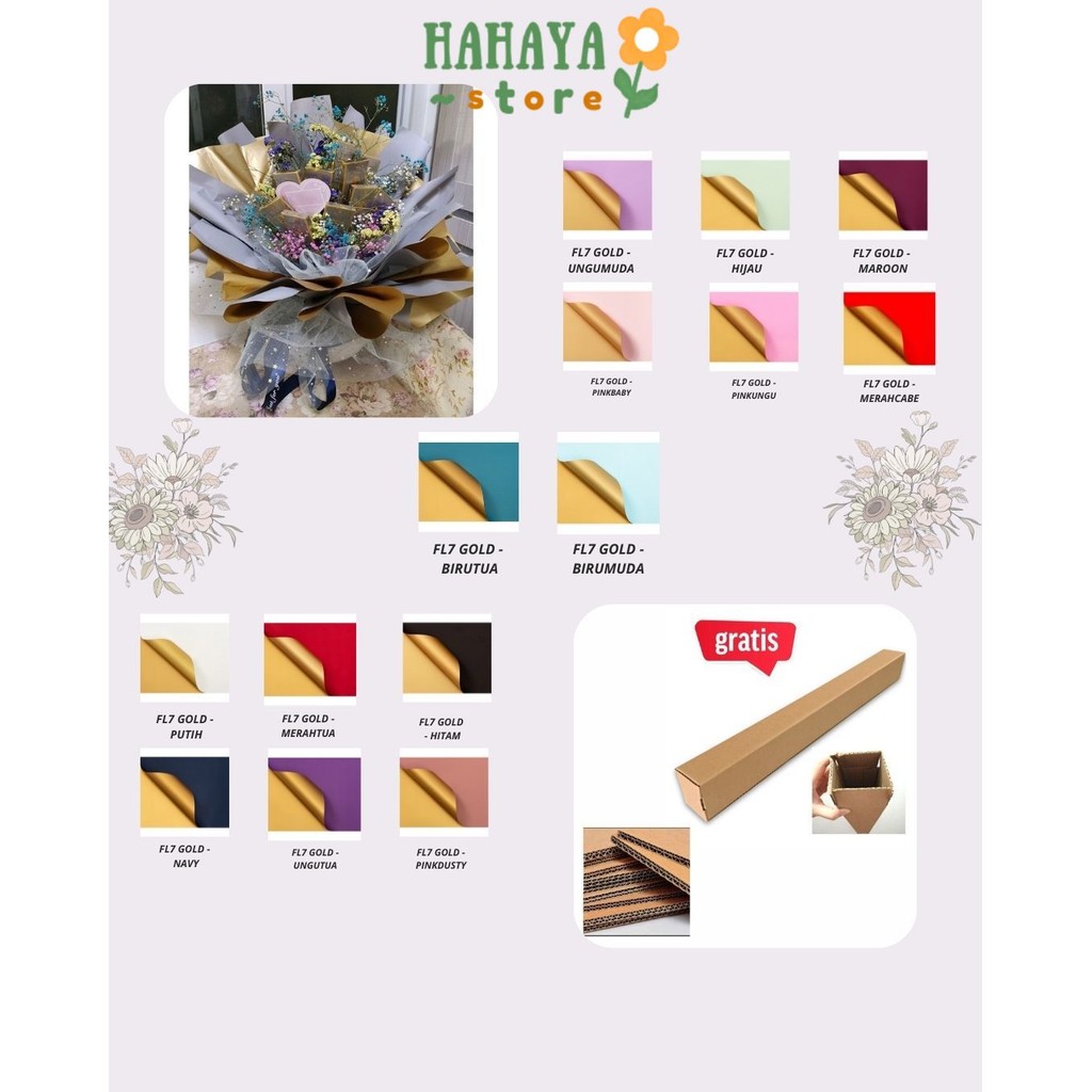 

HAHAYA - FL7 GOLD 5Lembar-Kertas Bunga Buket Dua Warna Gold/Kertas Buket Bunga Florist Cellophane Bi Color Gold