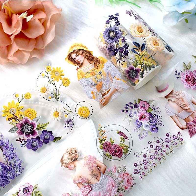 

2M Washi PET Tape Girls Flower Transparent Masking Tape for Journaling Stickers Decorative Handbook Scrapbooking Diary Planner
