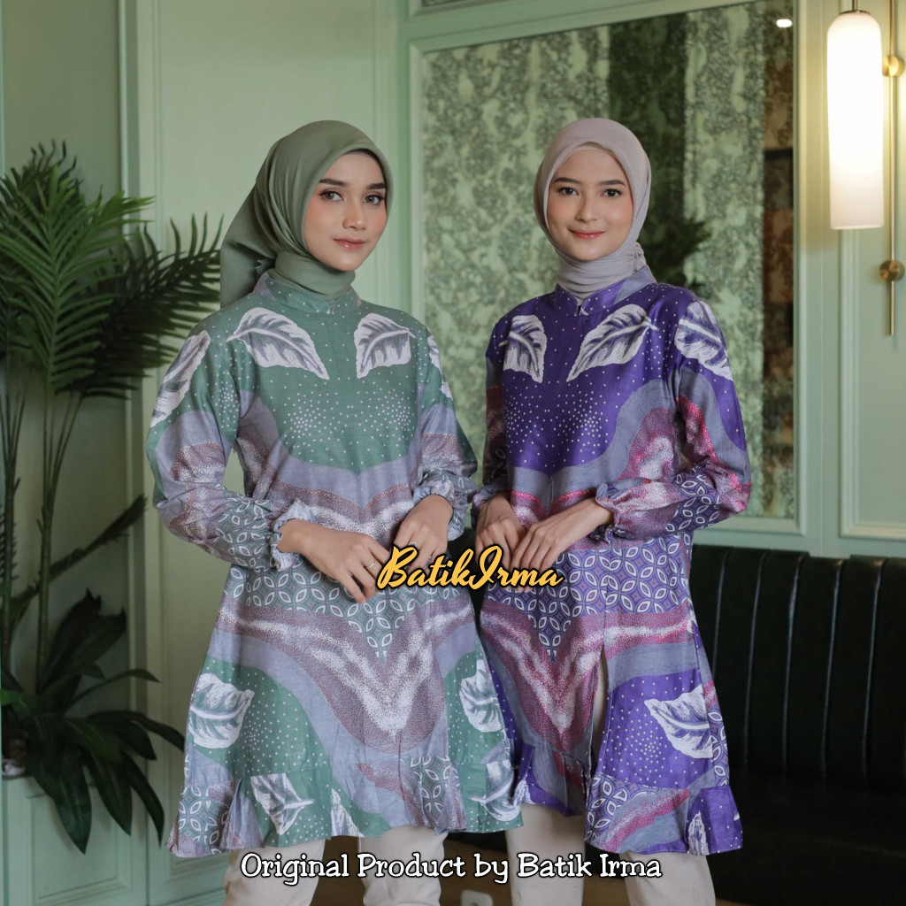 Batik Wanita Modern Atasan Tunik Batik Motif Daun Abstrak by Batik Irma All Bg