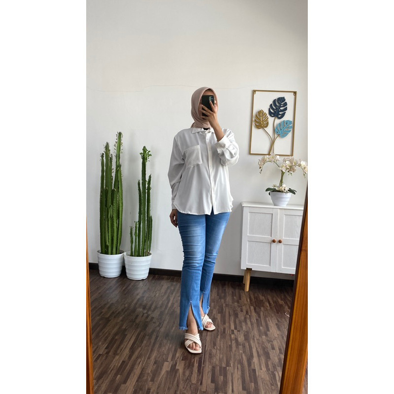 CINARI WHITE SHIRT / Kemeja putih wanita kemeja kuliah kemeja kerja wanita All Sz