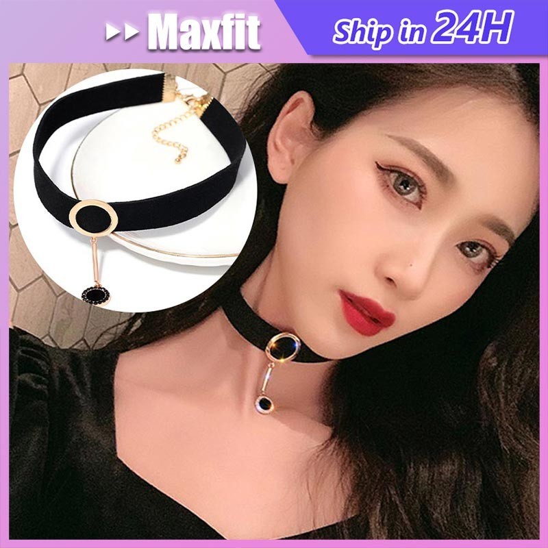 Kalung Choker Hitam Beludru Retro Necklace Kalung Coker Wanita Belt Leher
