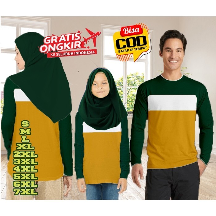 KOMBINASI HIJAU BOTOL, PUTIH, KUNING EMAS/ Kaos Couple Keluarga/ Couple Keluarga Muslim/ Couple Kelu