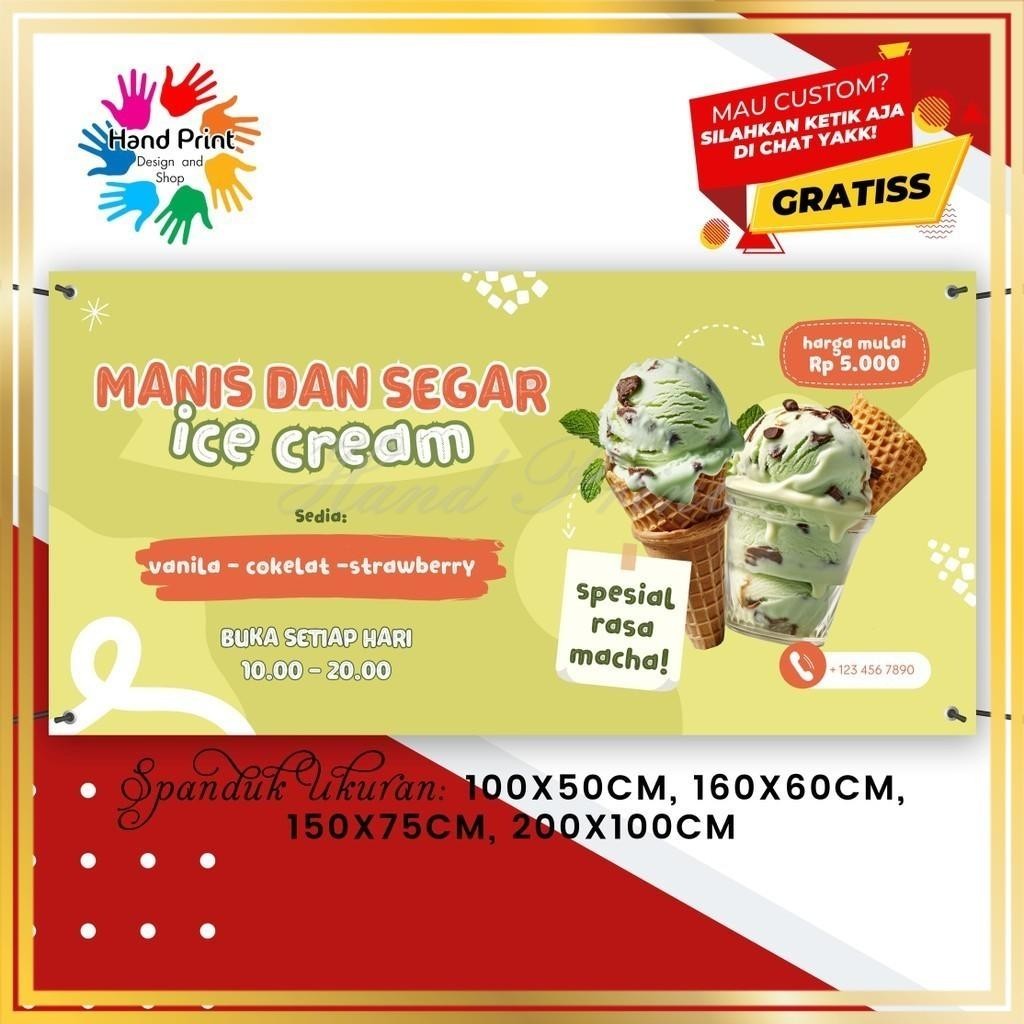 SPANDUK BANNER Jualan Es Krim Es Coklat Cendol Aneka Minuman MMT Spanduk Custom 200x100