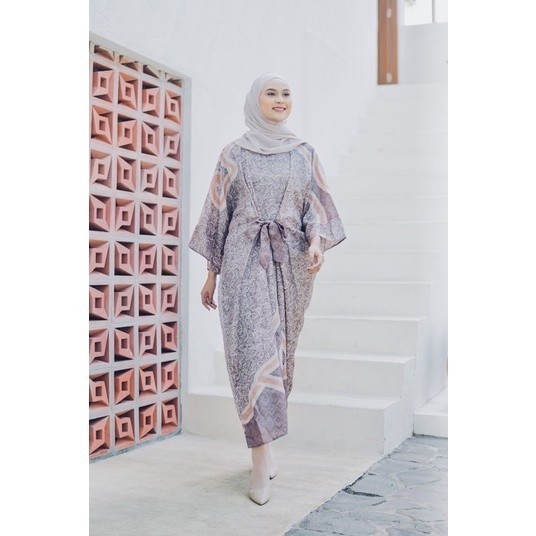 Baju Batik Wanita Dress Kaftan Batik Hijab Syari Muslim Jumbo Modern - Navy blue, Allsize
