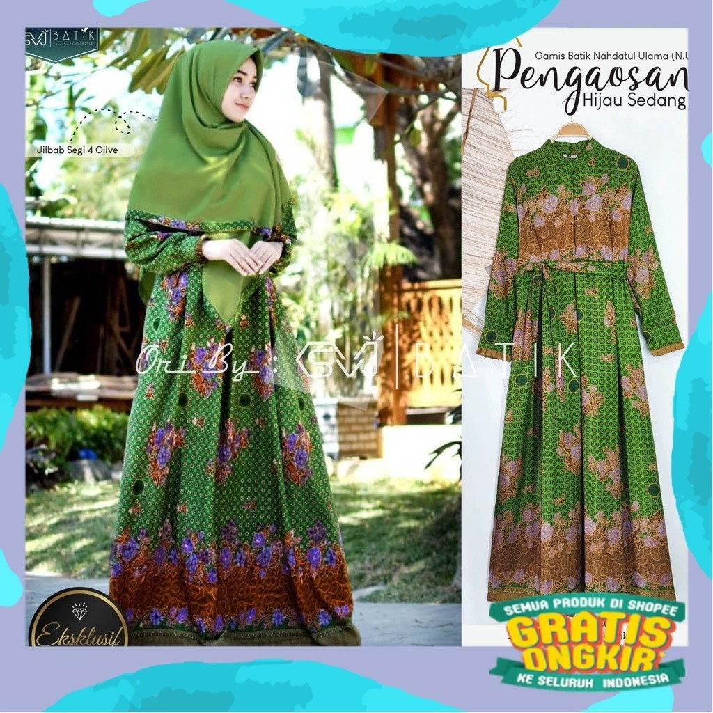 GAMIS MUSLIMAT NU TERBARU ORIGINAL JUMBO SEMI SUTRA SANWOS BAJU PENGAJIAN BATIK MUSLIMAH SET JILBAB 