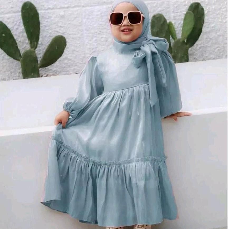 ᴮᴳᴾ Arsyila Kids Plus Jilbab 2-9 Tahun Size M L XL Baju Anak Pakaian Muslim Anak Model Dress Anak Motif Polos Baju Ngaji Anak Gamis Shakila Lembut Nyaman Simple Syari Tanggung
