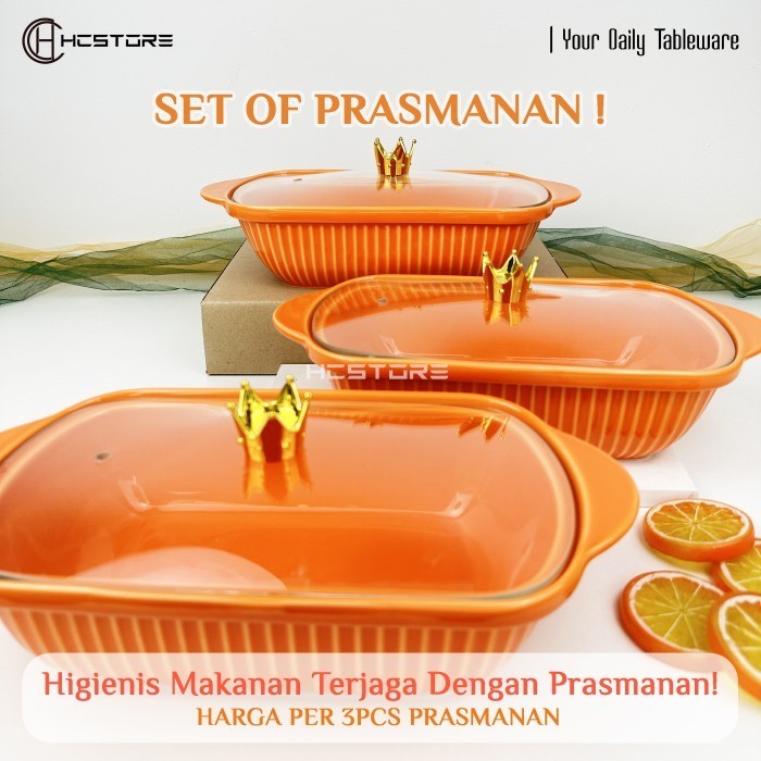 SET ISI 3 Prasmanan Keramik Tutup Kaca Crown Tempat lauk keramik  - 3PCS PRAS UNGU