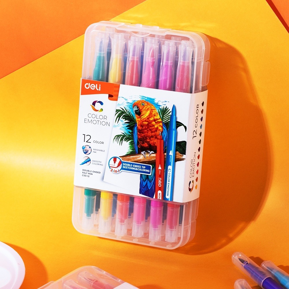 

Spidol Deli Felt Pen Color Emotion 2 Tip 12 Warna - EC151-12